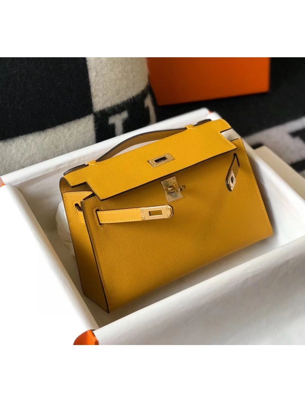Hermes Kelly Pochette Bag In Yellow Epsom Leather