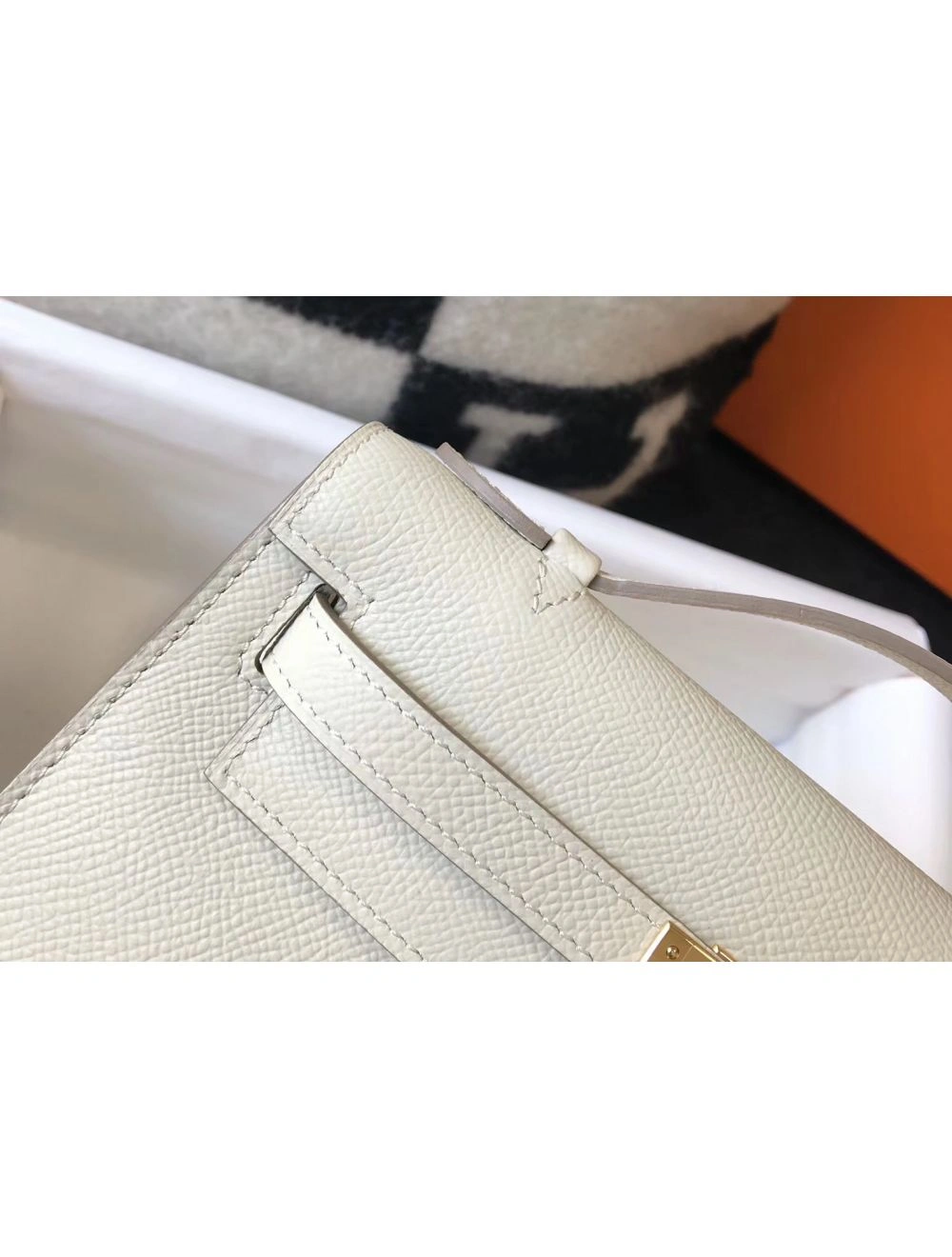 Hermes Kelly Pochette Bag In off-white Epsom Leather