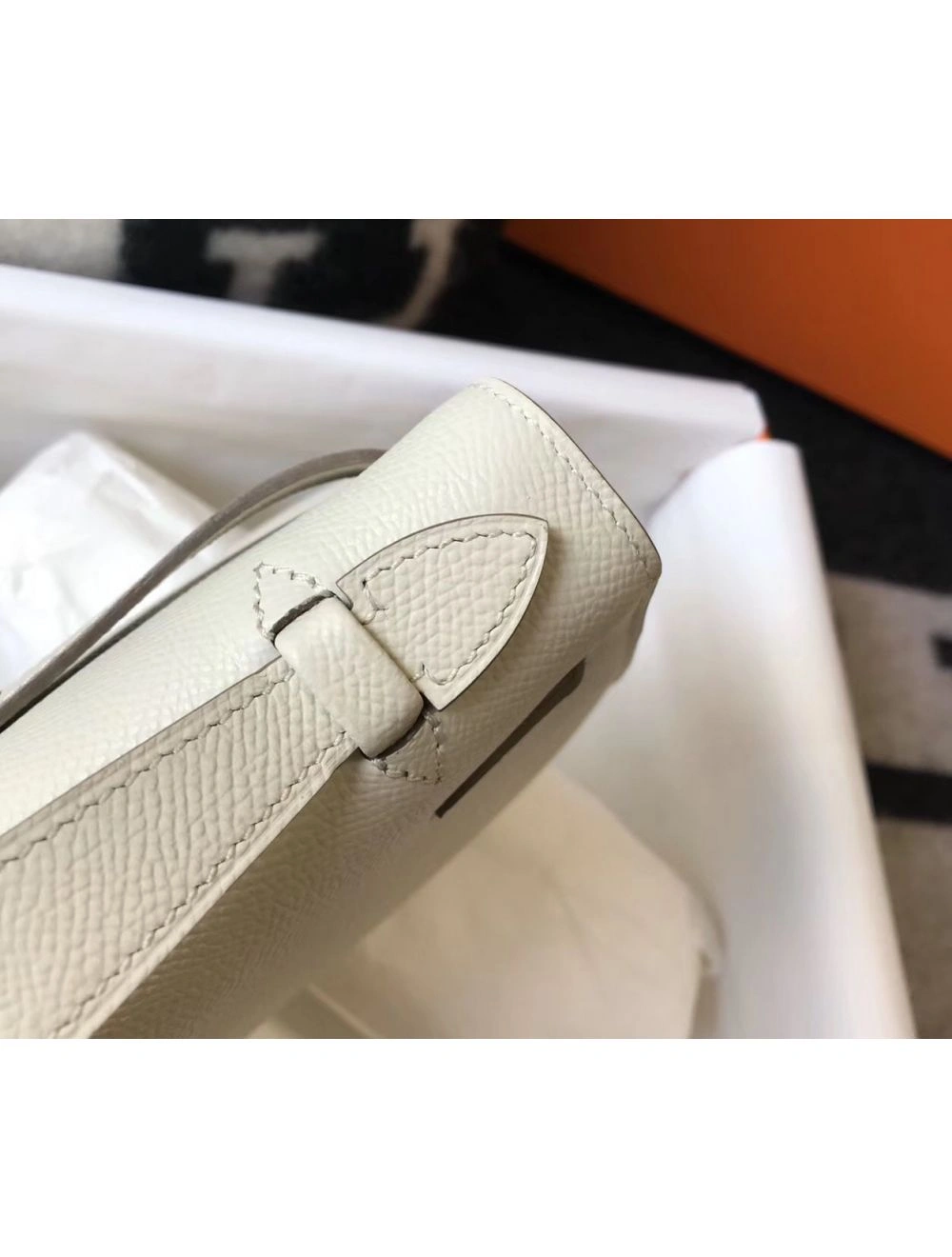 Hermes Kelly Pochette Bag In off-white Epsom Leather