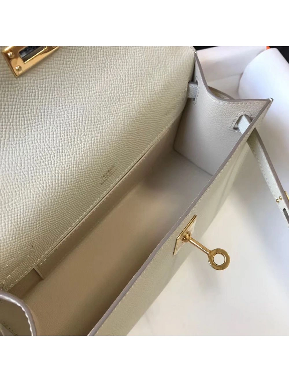 Hermes Kelly Pochette Bag In off-white Epsom Leather