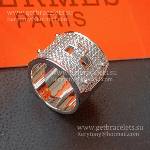 Hermes Kelly Ring Large With Diamonds in Sliver UK Sale Online Store