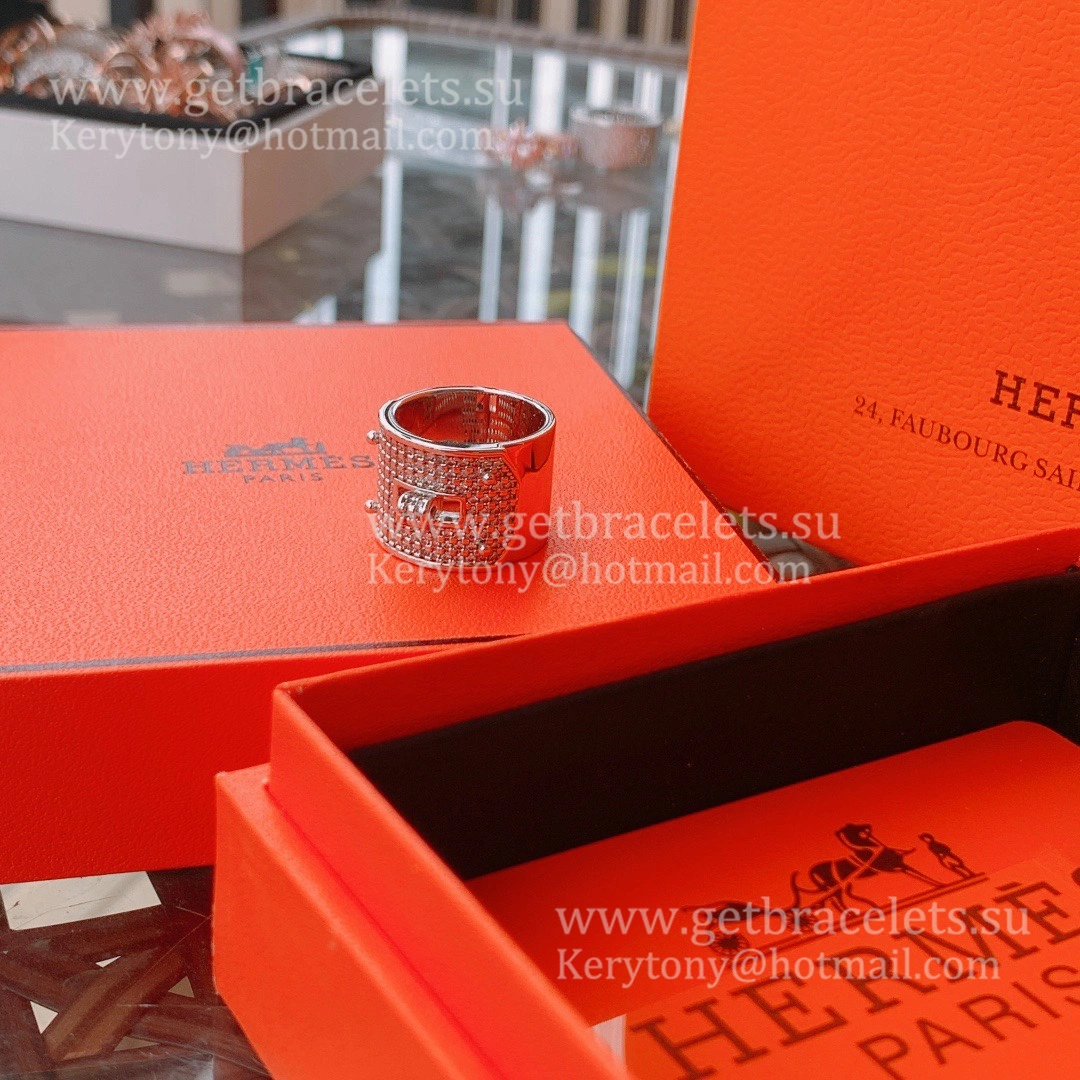 Hermes Kelly Ring Large With Diamonds in Sliver UK Sale Online Store