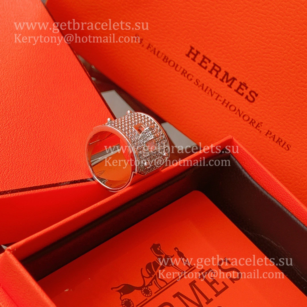 Hermes Kelly Ring Large With Diamonds in Sliver UK Sale Online Store