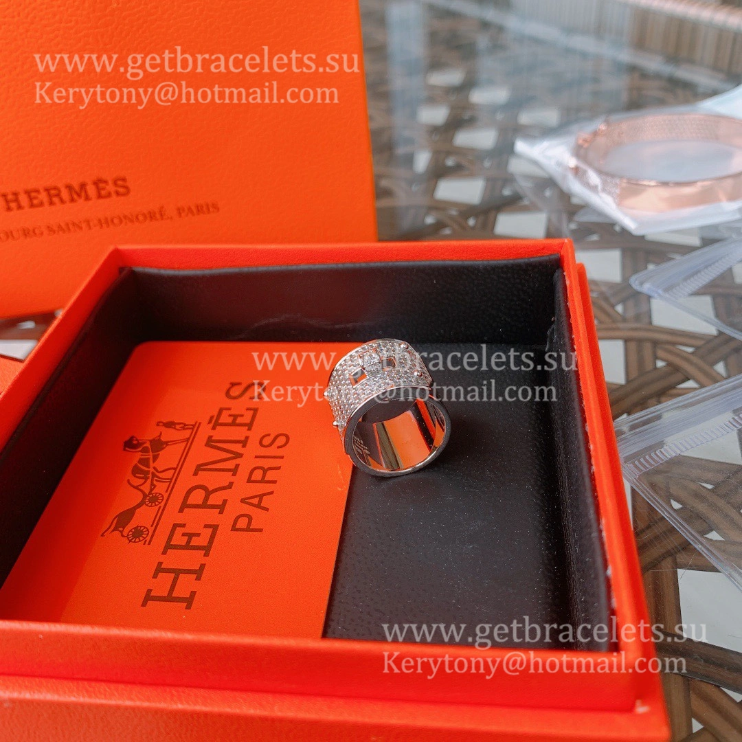 Hermes Kelly Ring Large With Diamonds in Sliver UK Sale Online Store