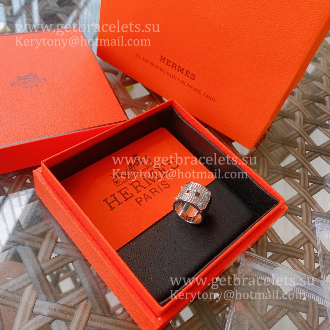 Hermes Kelly Ring Large With Diamonds in Sliver UK Sale Online Store