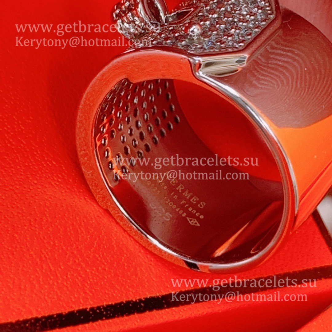 Hermes Kelly Ring Large With Diamonds in Sliver UK Sale Online Store