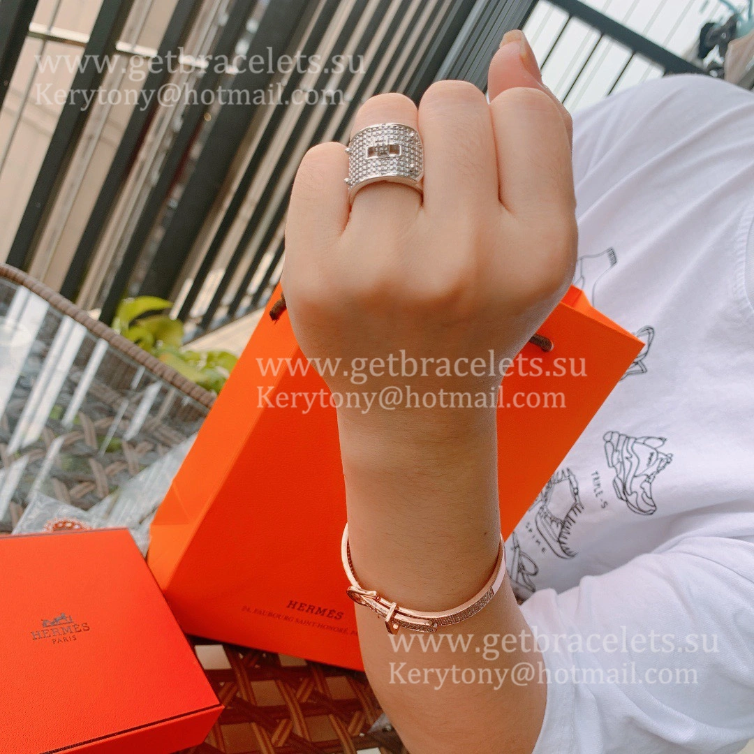 Hermes Kelly Ring Large With Diamonds in Sliver UK Sale Online Store