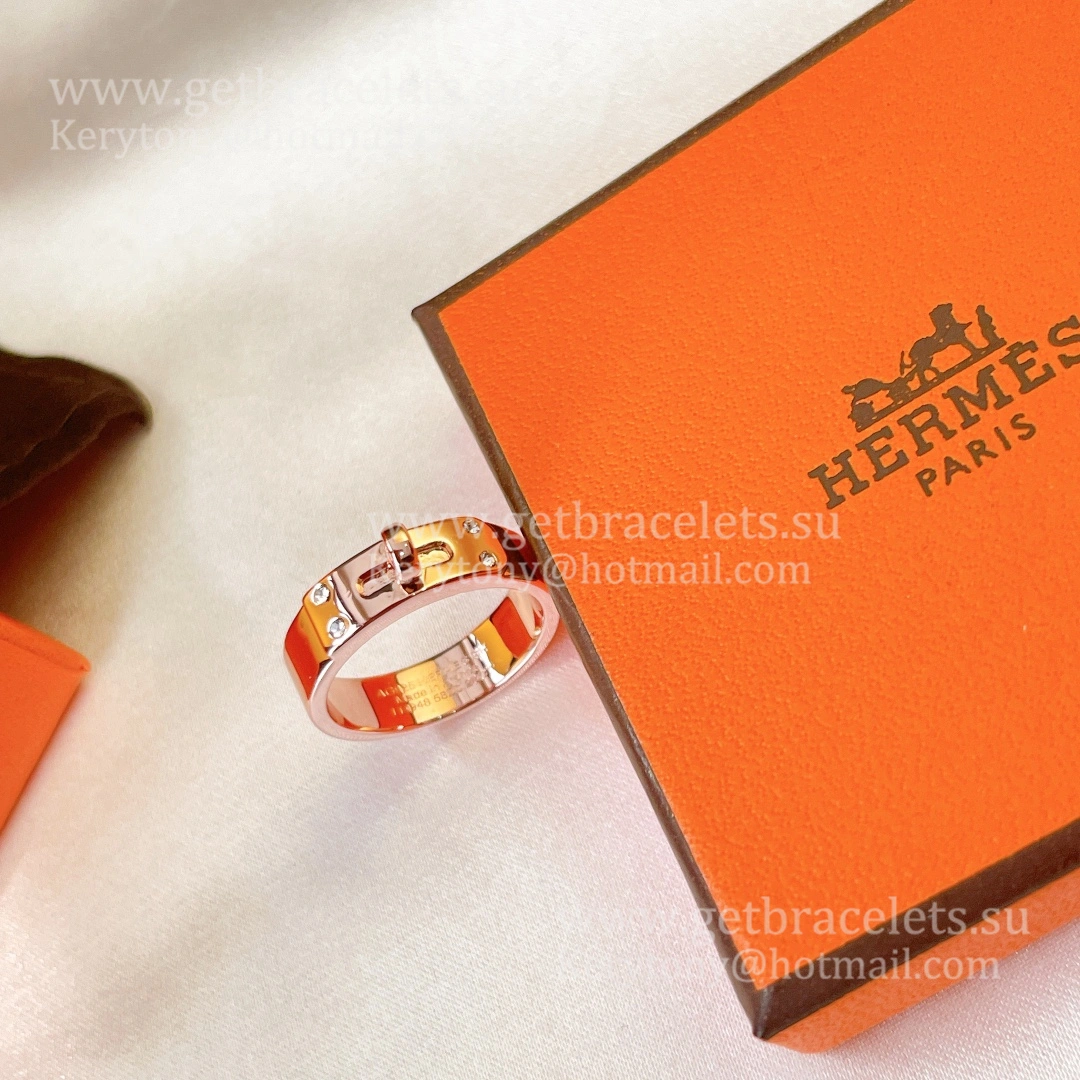 Hermes Kelly Ring Rose Gold With 4 Diamonds Couple Style