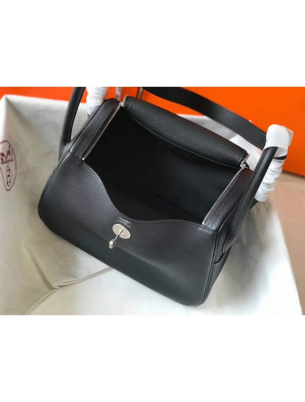 Hermes Lindy 26cm Bag In Black Clemence Leather