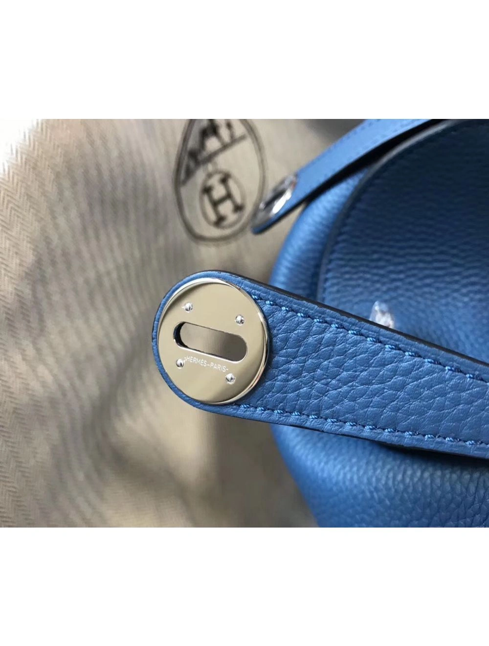 Hermes Lindy 26cm Bag In Blue Agate Clemence Leather PHW