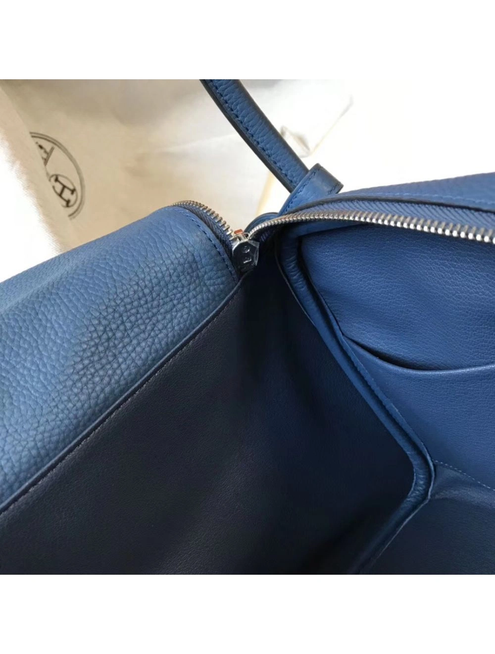 Hermes Lindy 26cm Bag In Blue Agate Clemence Leather PHW
