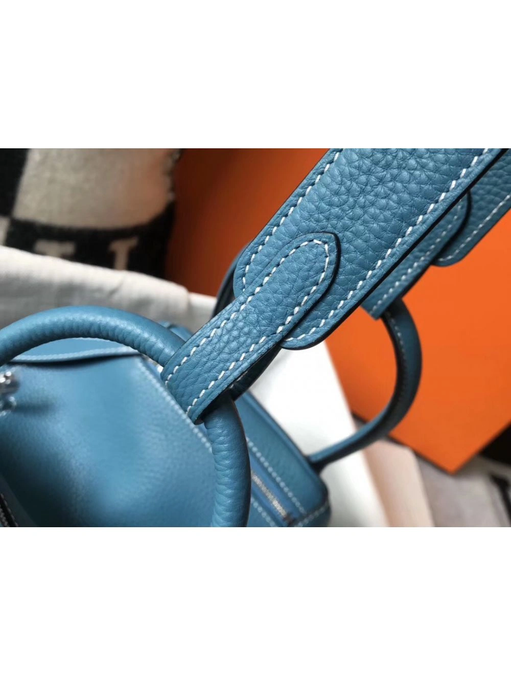 Hermes Lindy 26cm Bag In Blue Jean Clemence Leather PHW