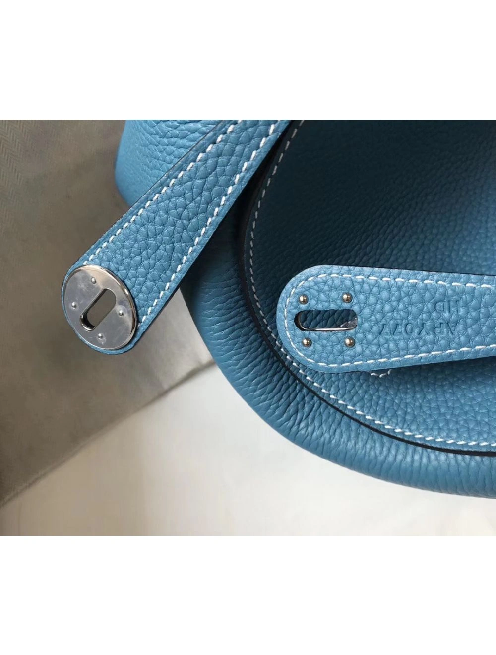 Hermes Lindy 26cm Bag In Blue Jean Clemence Leather PHW