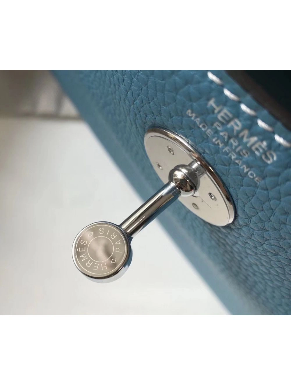 Hermes Lindy 26cm Bag In Blue Jean Clemence Leather PHW