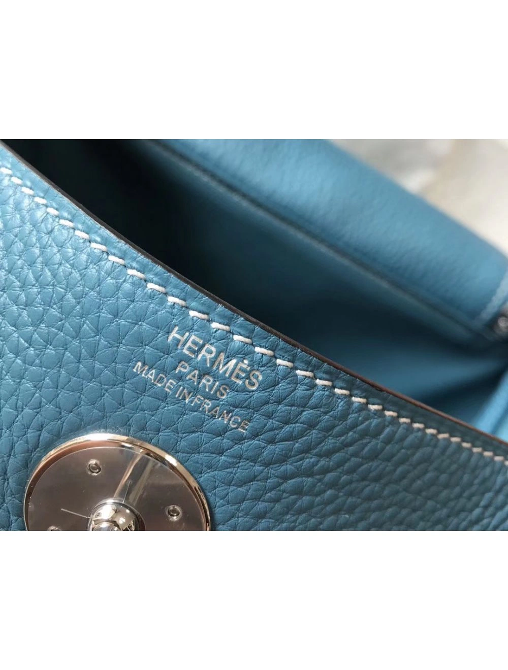 Hermes Lindy 26cm Bag In Blue Jean Clemence Leather PHW