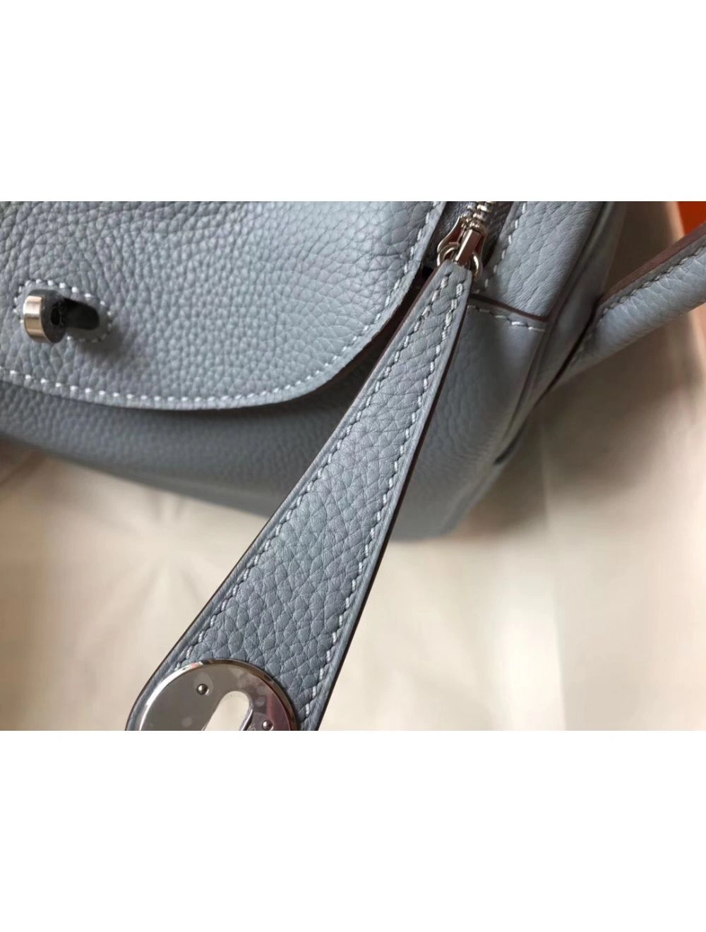 Hermes Lindy 26cm Bag In Blue Lin Clemence Leather PHW