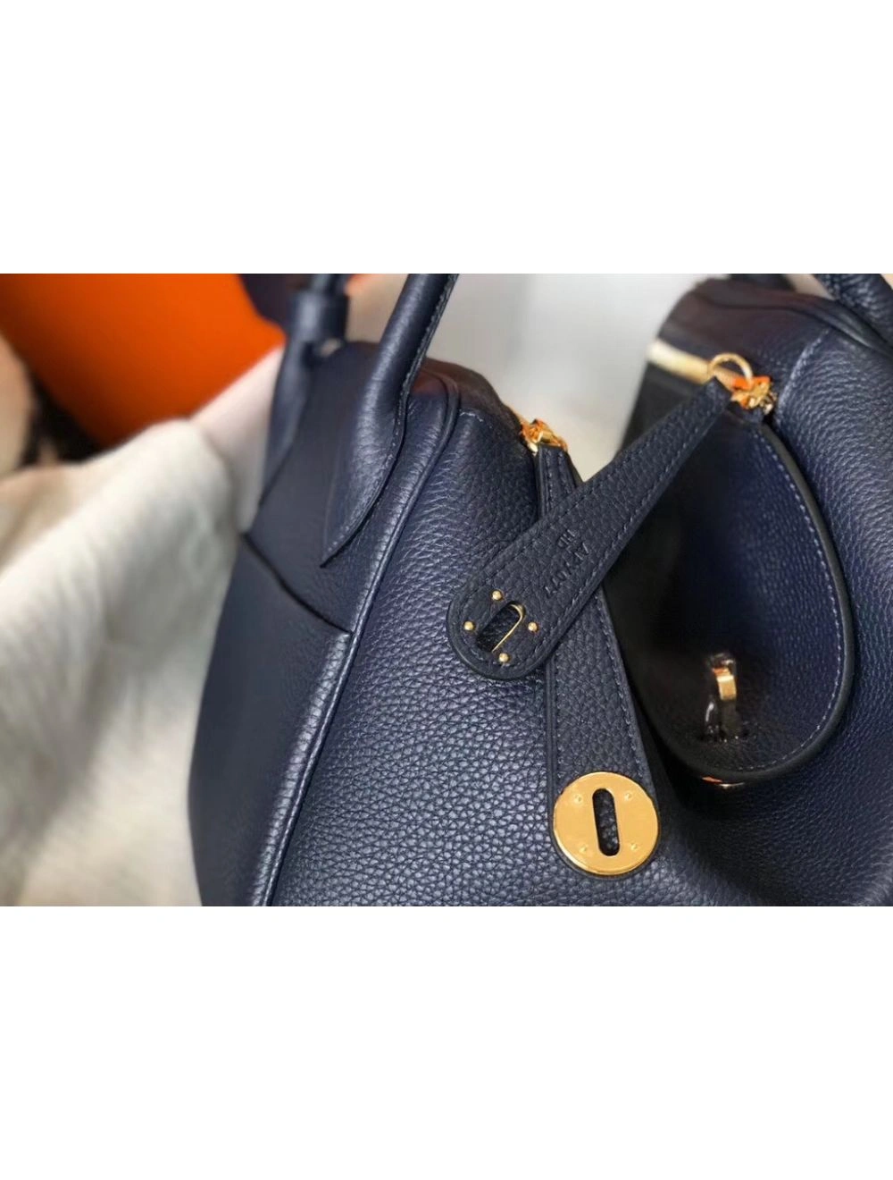Hermes Lindy 26cm Bag In Navy Blue Clemence Leather GHW