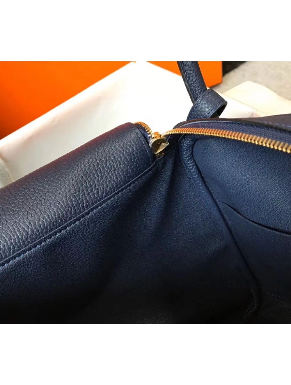 Hermes Lindy 26cm Bag In Navy Blue Clemence Leather GHW