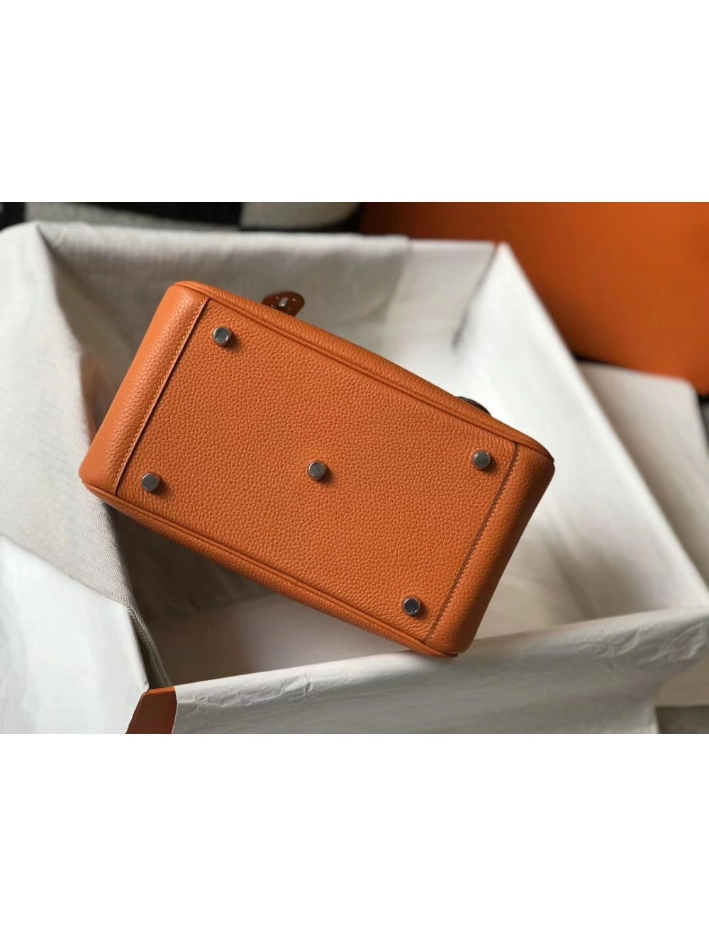 Hermes Lindy 26cm Bag In Orange Clemence Leather PHW