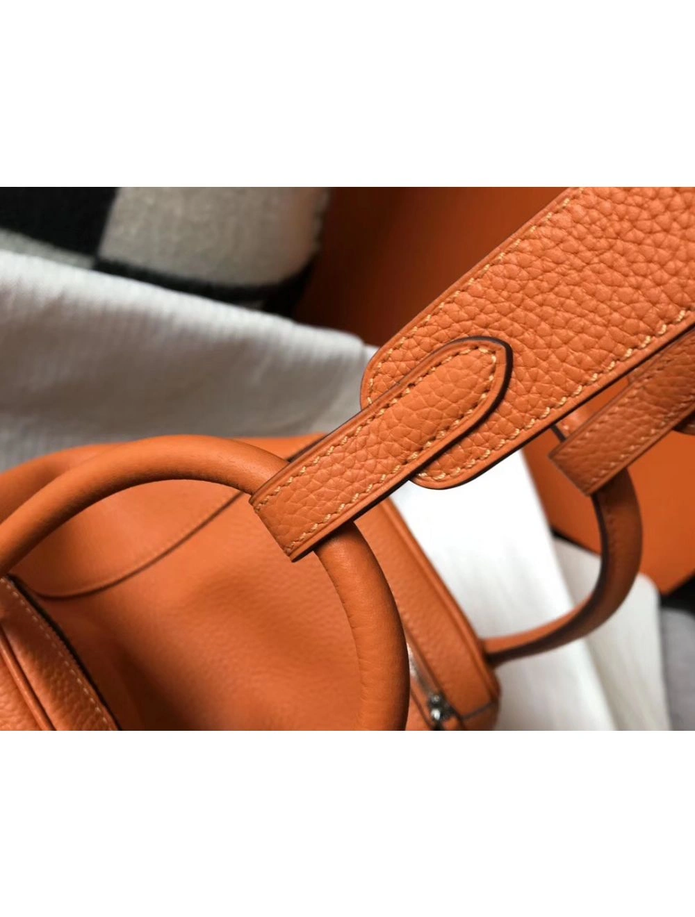 Hermes Lindy 26cm Bag In Orange Clemence Leather PHW