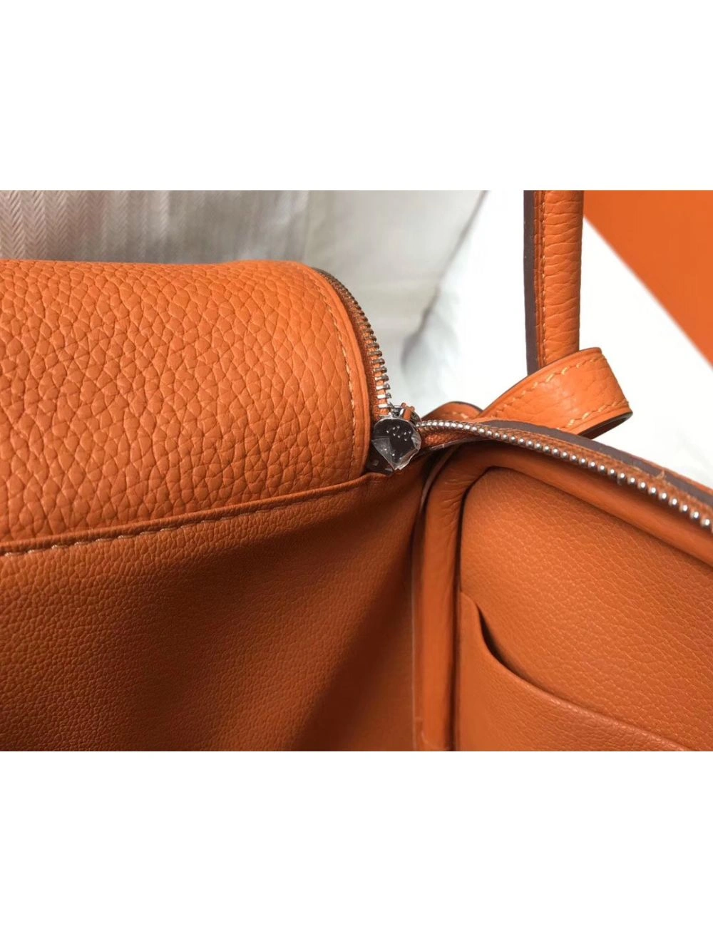 Hermes Lindy 26cm Bag In Orange Clemence Leather PHW