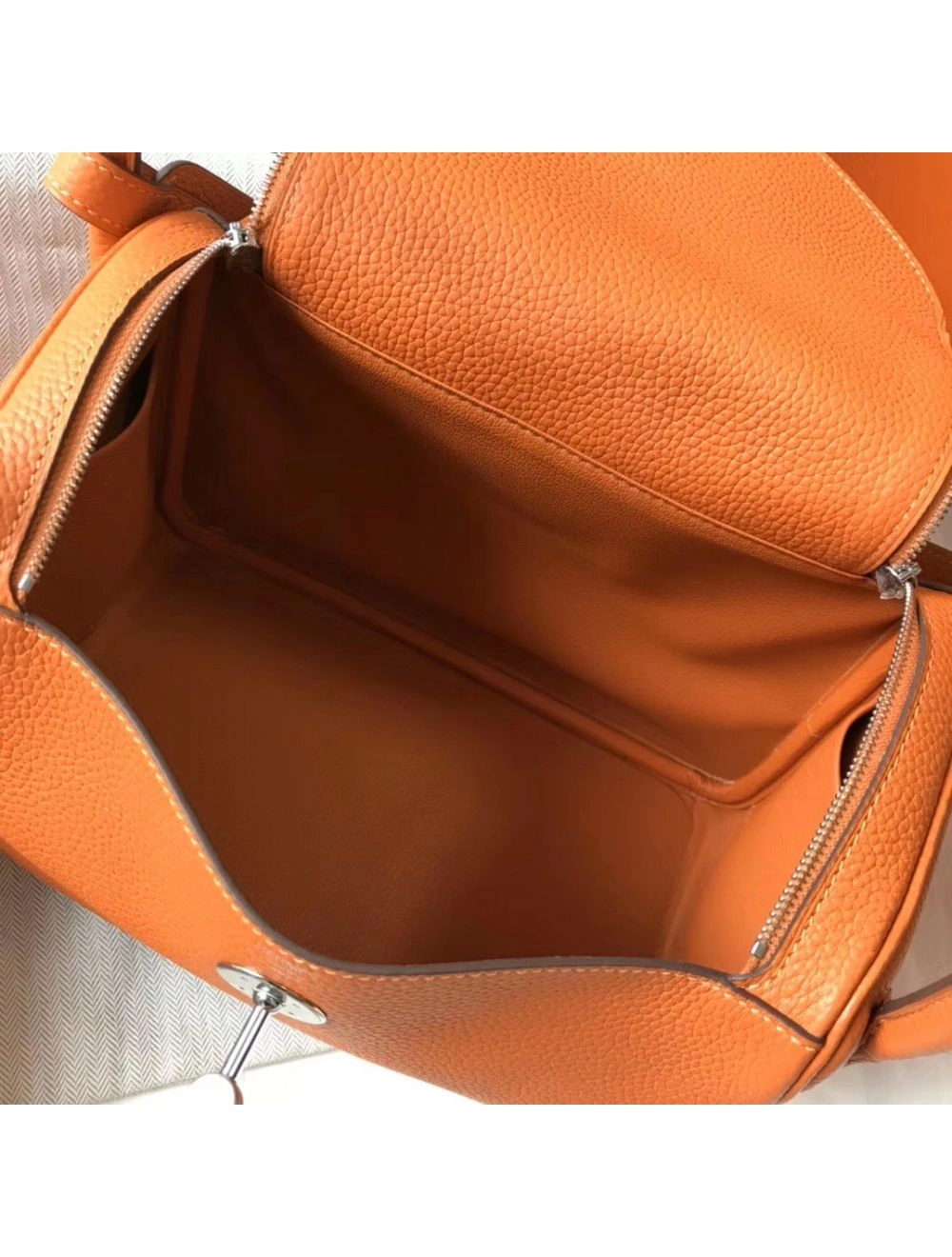 Hermes Lindy 26cm Bag In Orange Clemence Leather PHW