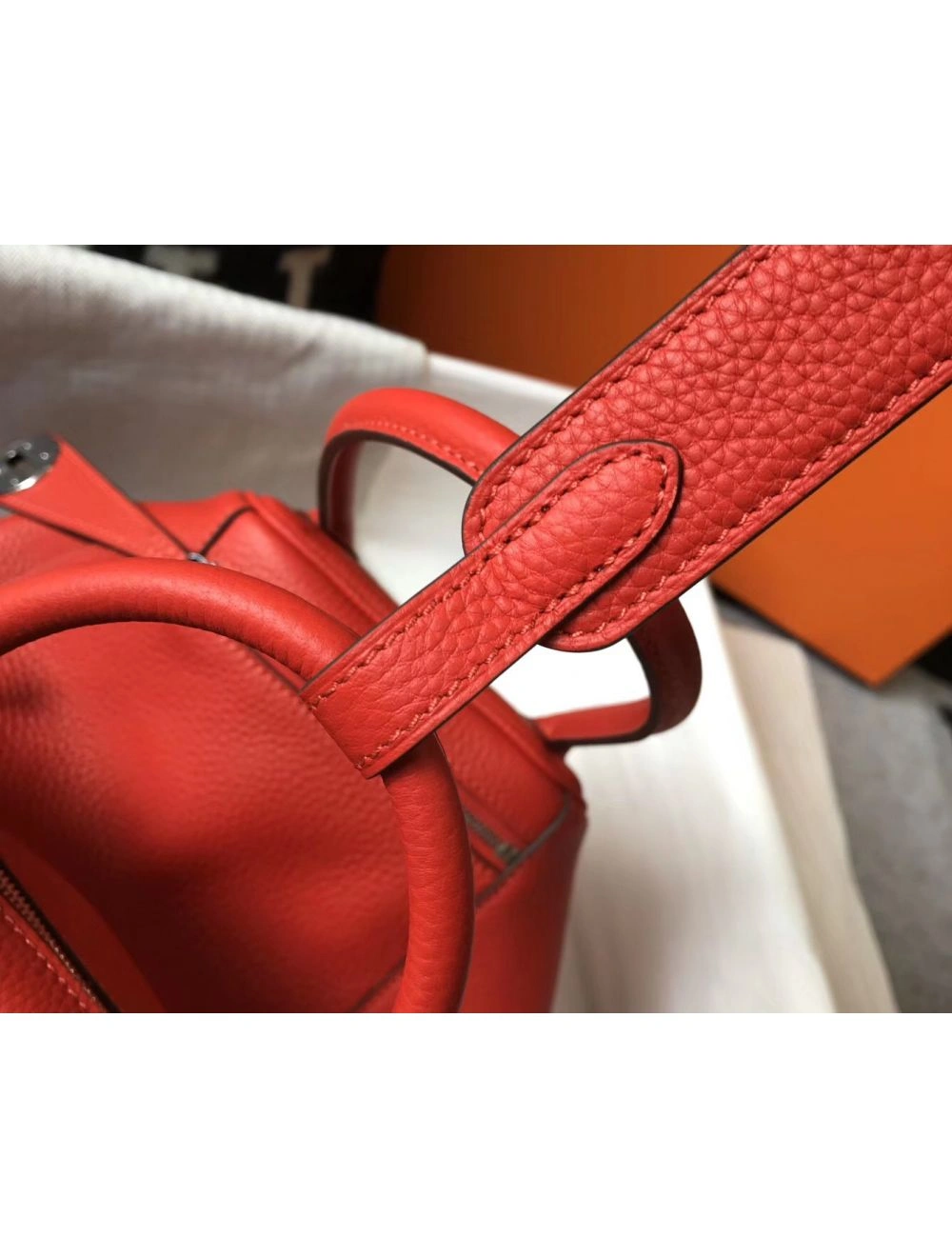 Hermes Lindy 26cm Bag In Red Clemence Leather PHW