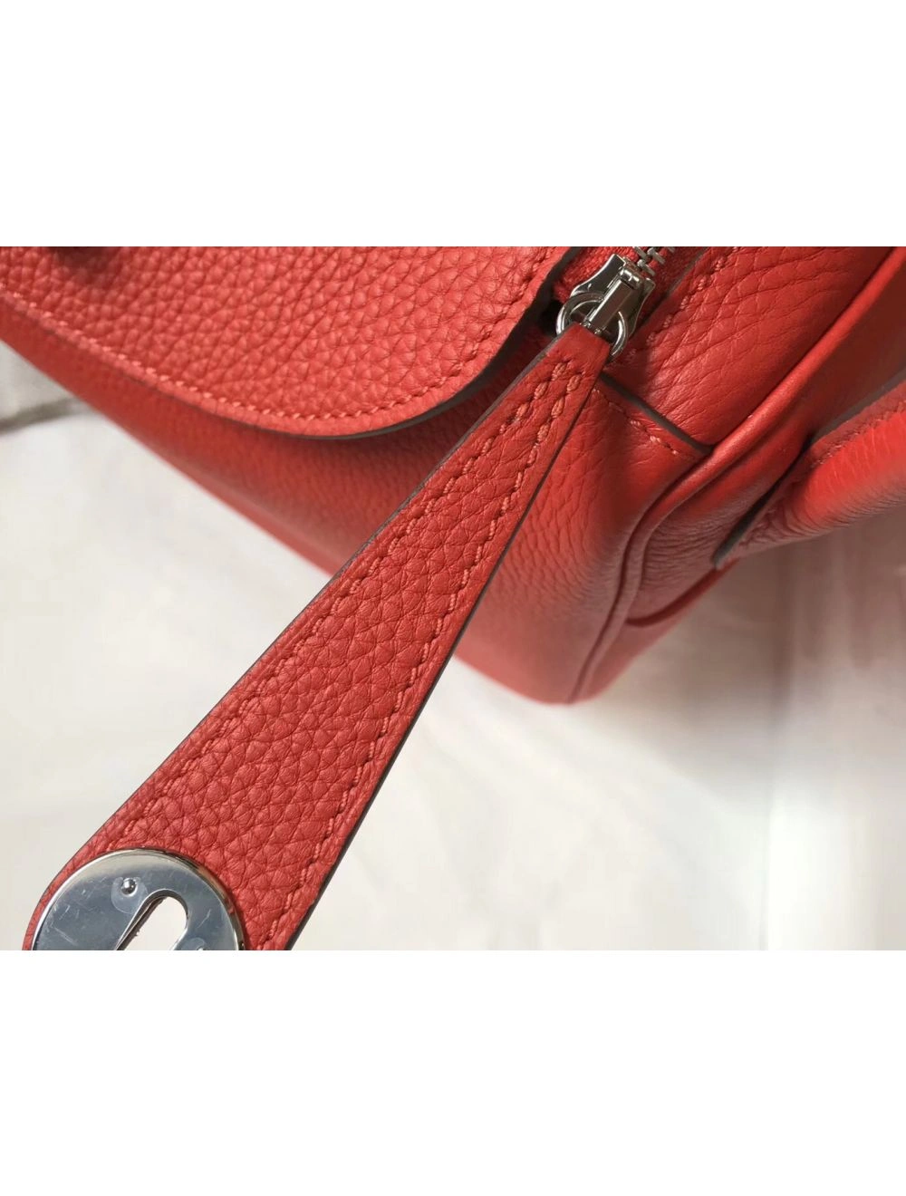 Hermes Lindy 26cm Bag In Red Clemence Leather PHW