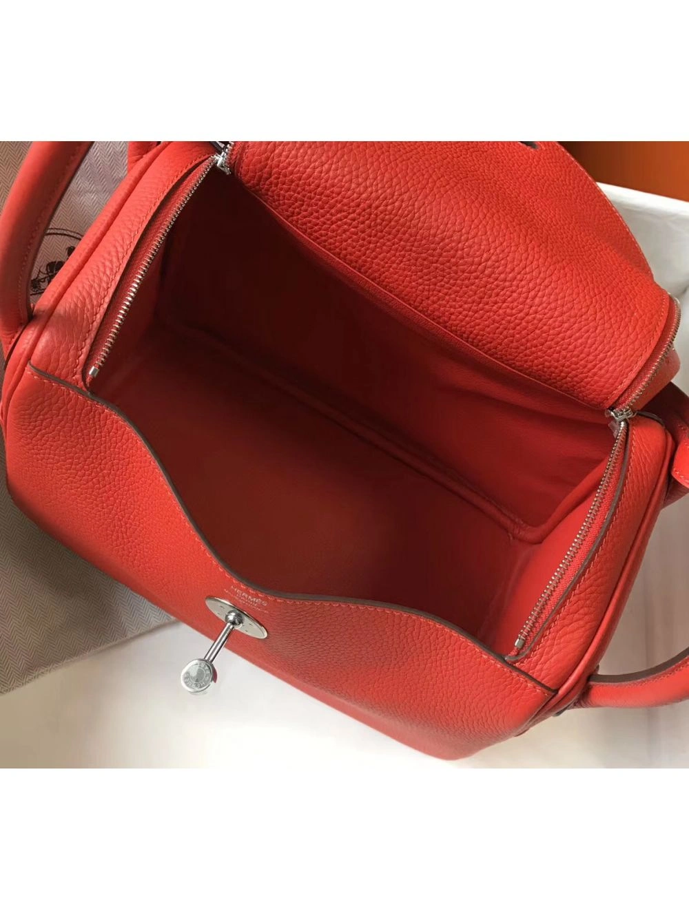 Hermes Lindy 26cm Bag In Red Clemence Leather PHW