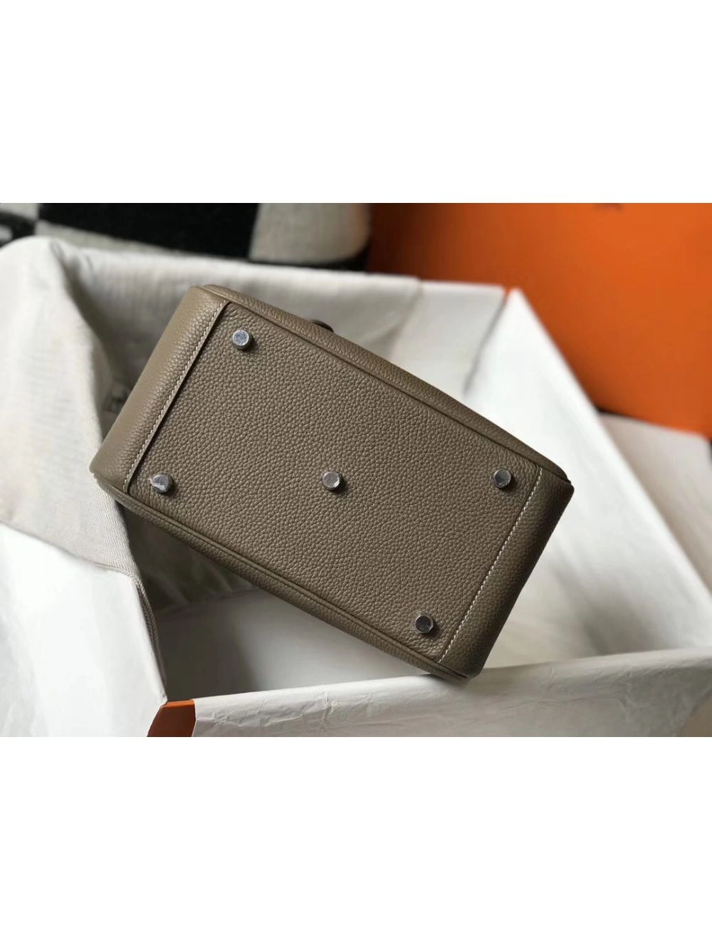 Hermes Lindy 26cm Bag In Taupe Grey Clemence Leather