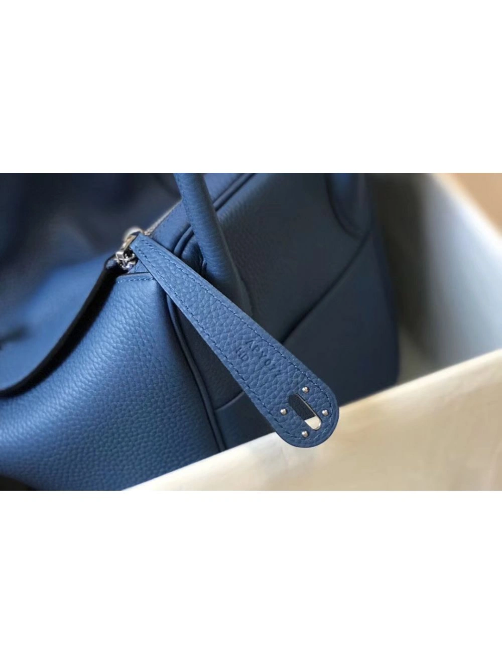 Hermes Lindy 30cm Bag In Blue Agate Clemence Leather PHW