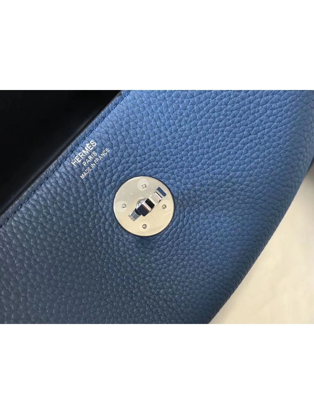 Hermes Lindy 30cm Bag In Blue Agate Clemence Leather PHW