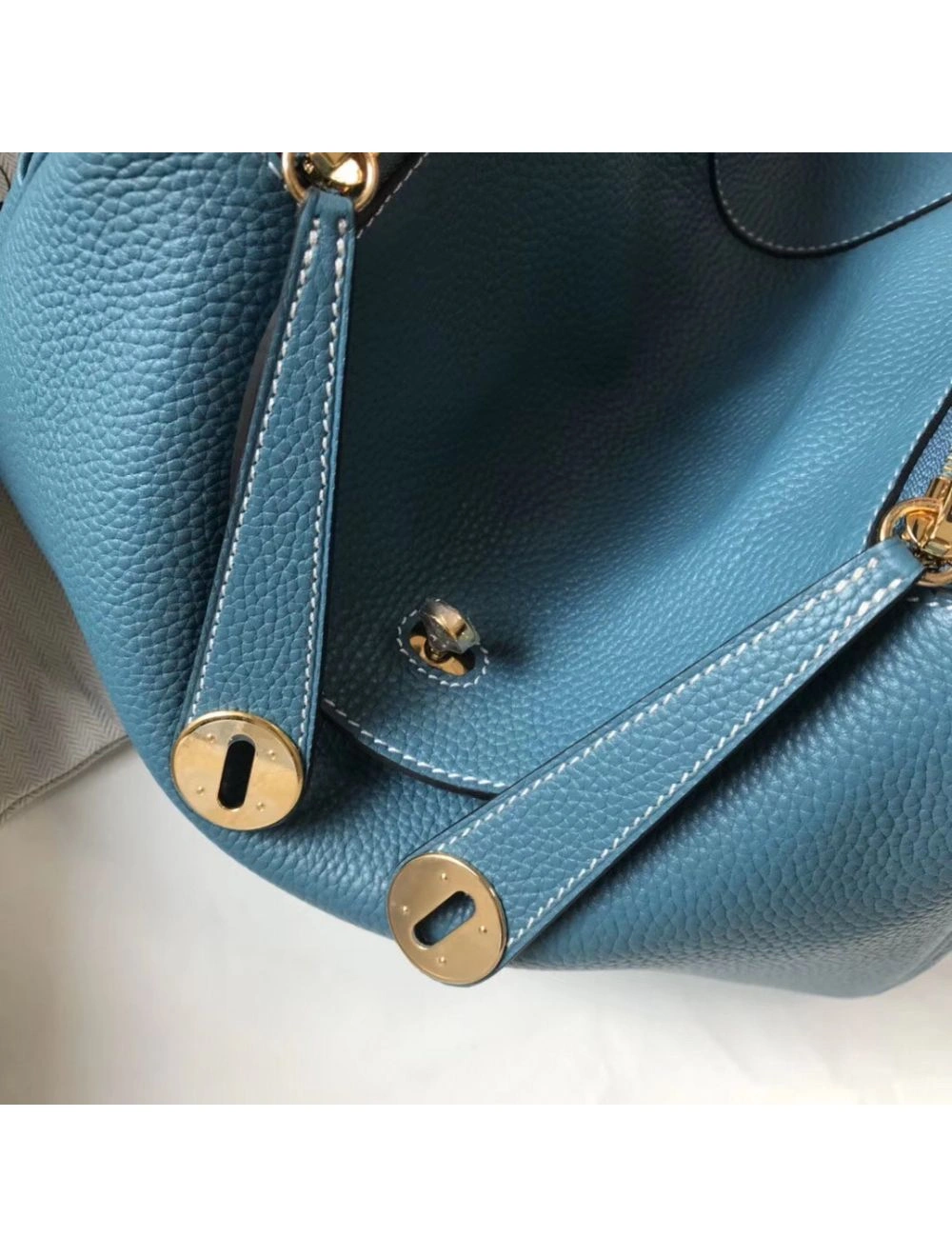 Hermes Lindy 30cm Bag In Blue Jean Clemence Leather GHW