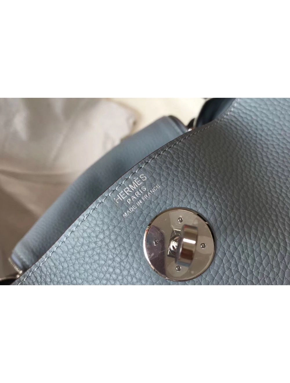Hermes Lindy 30cm Bag In Blue Lin Clemence Leather PHW