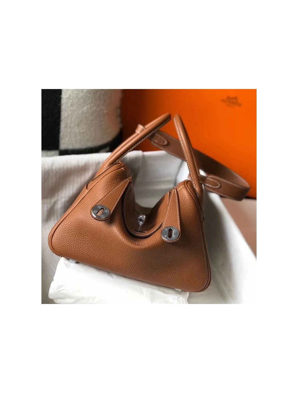 Hermes Lindy 30cm Bag In Gold Clemence Leather PHW