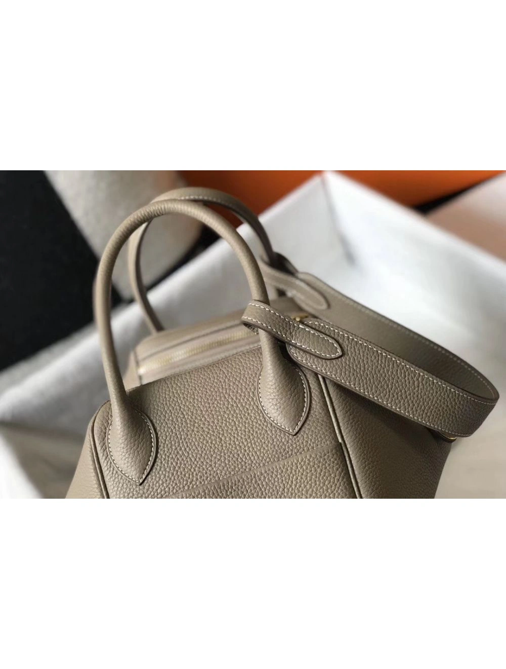 Hermes Lindy 30cm Bag In Gris Tourterelle Clemence Leather GHW