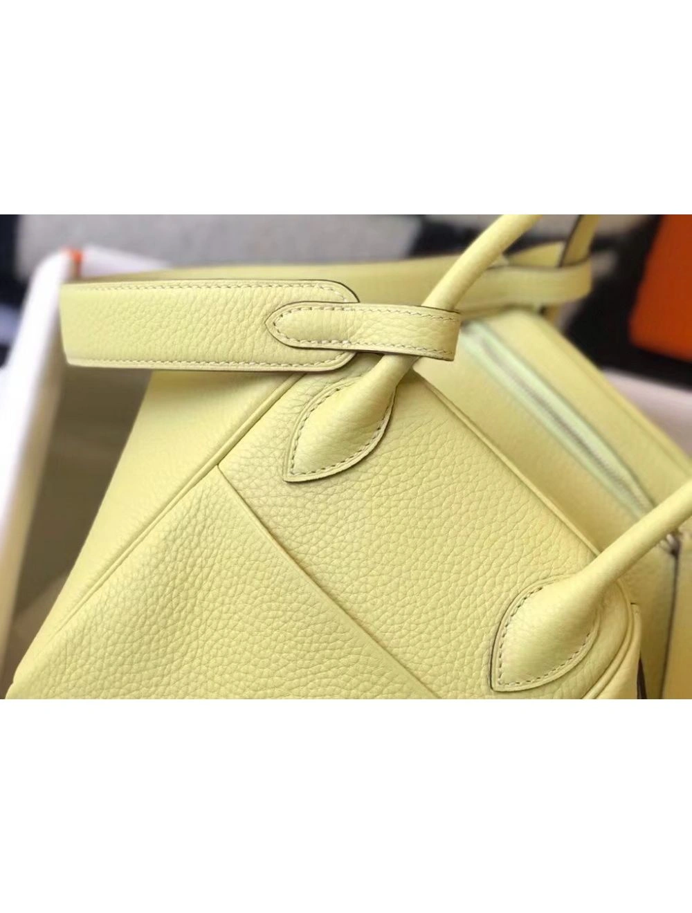 Hermes Lindy 30cm Bag In Jaune Poussin Clemence Leather GHW