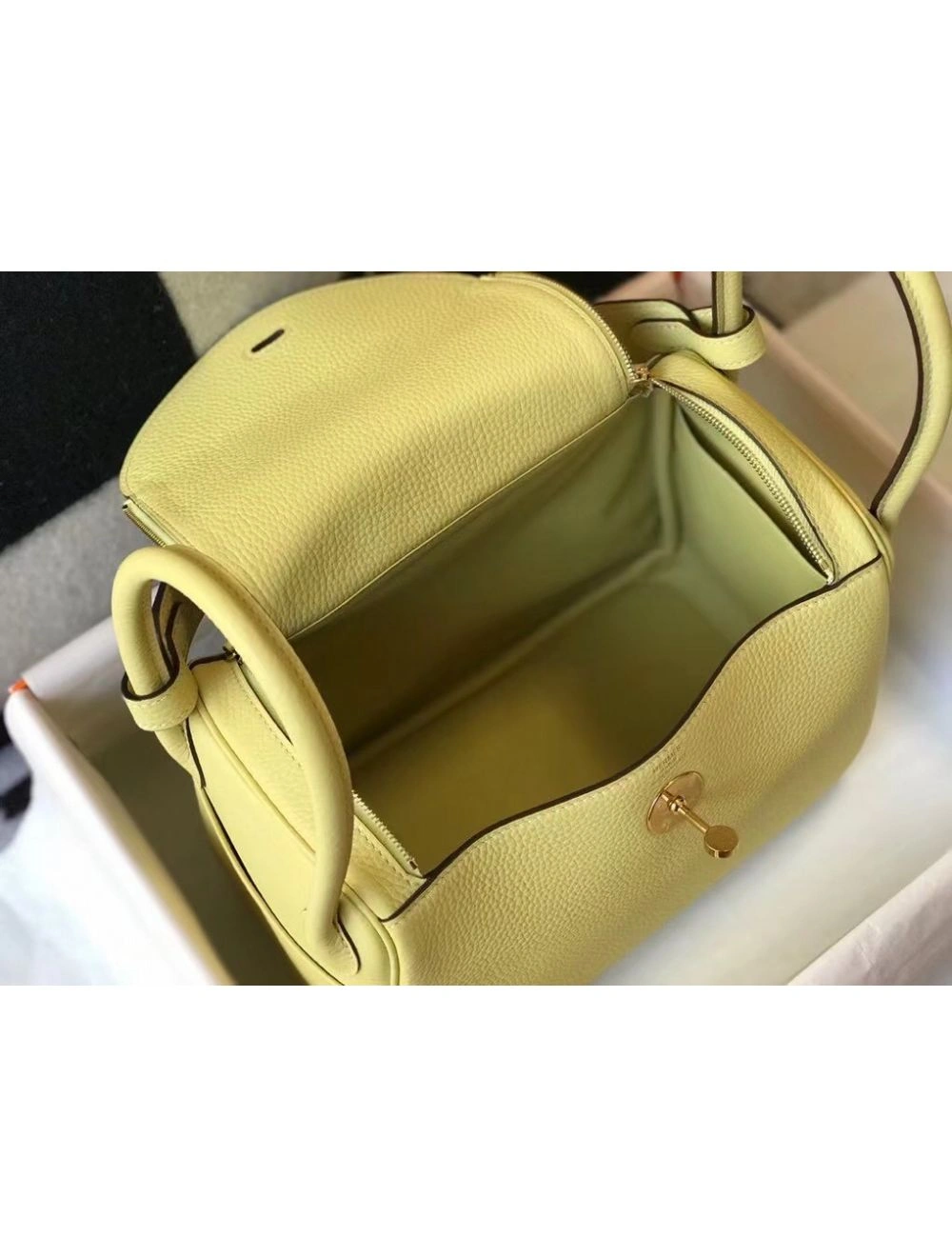 Hermes Lindy 30cm Bag In Jaune Poussin Clemence Leather GHW
