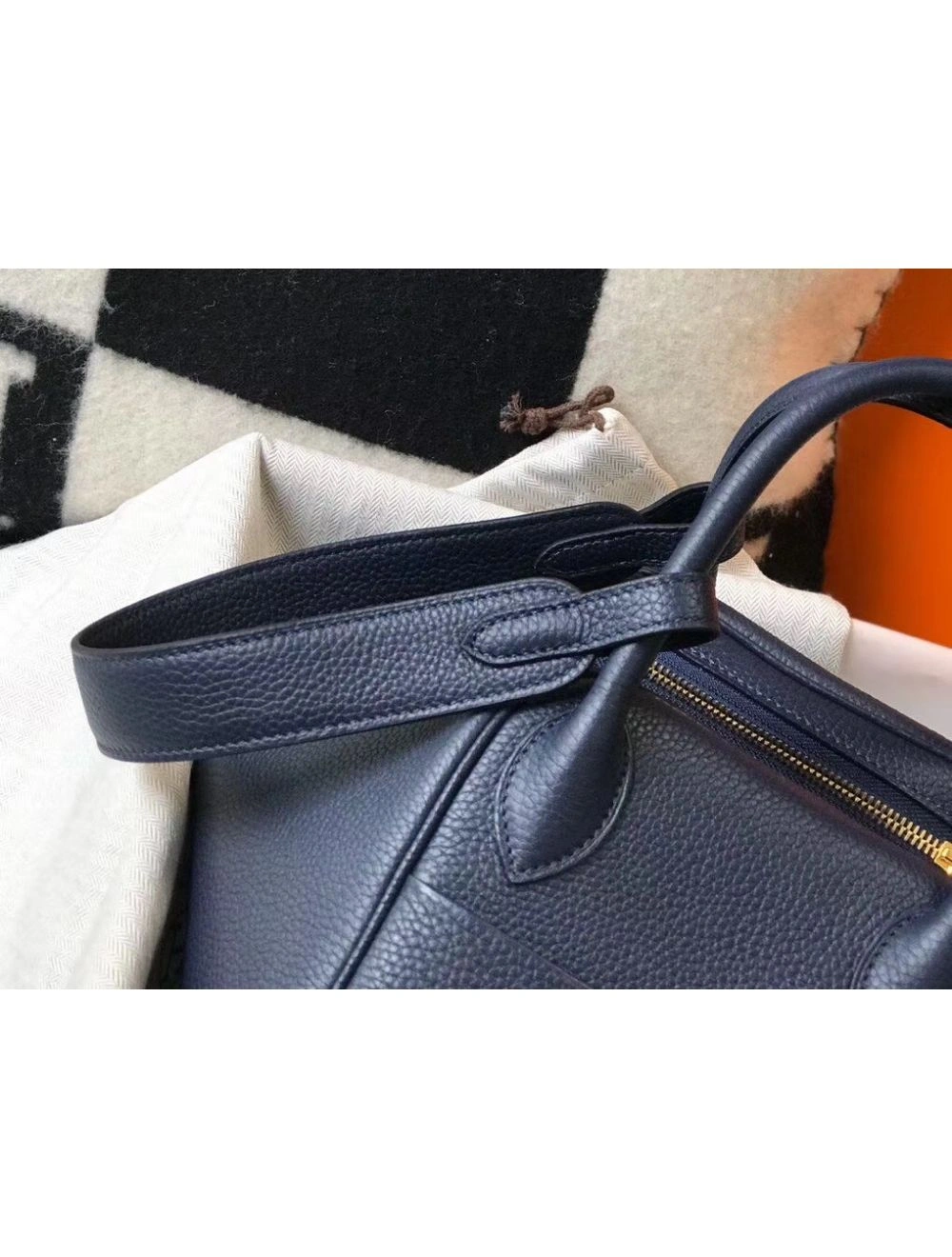 Hermes Lindy 30cm Bag In Navy Blue Clemence Leather GHW