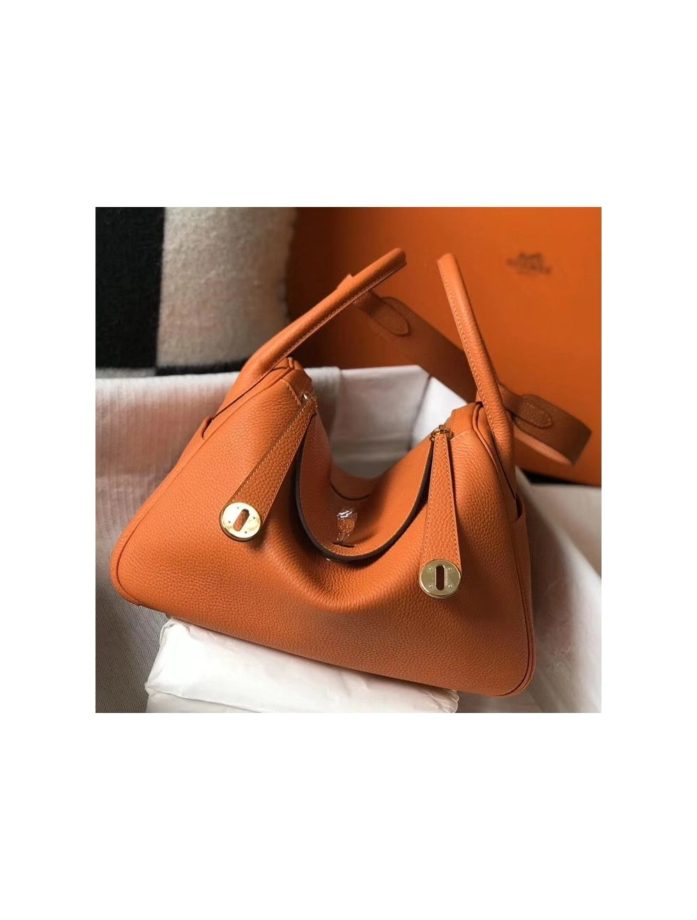 Hermes Lindy 30cm Bag In Orange Clemence Leather GHW