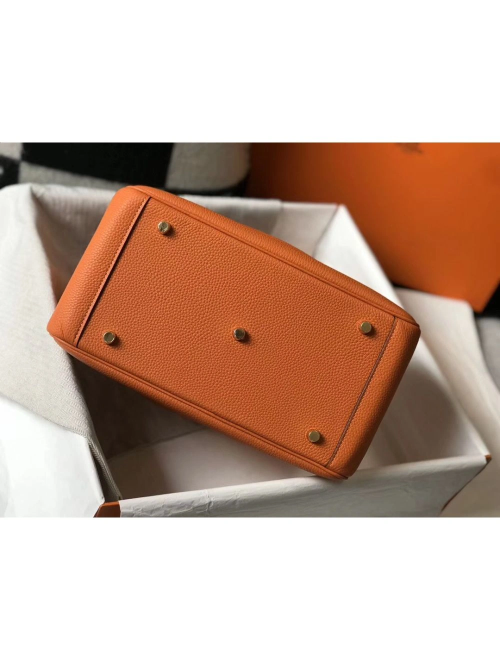 Hermes Lindy 30cm Bag In Orange Clemence Leather GHW