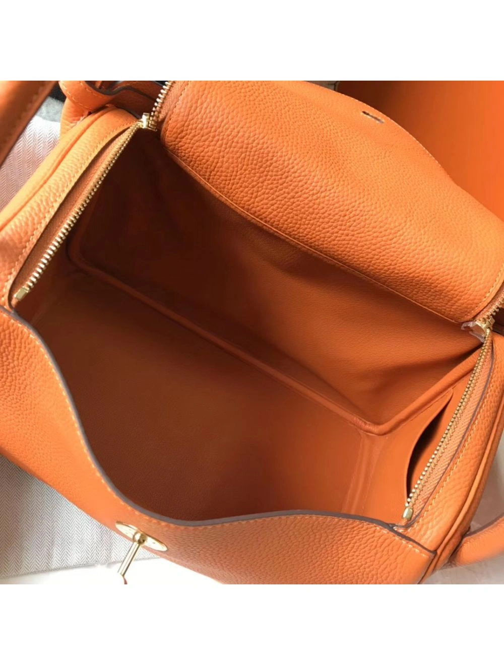 Hermes Lindy 30cm Bag In Orange Clemence Leather GHW