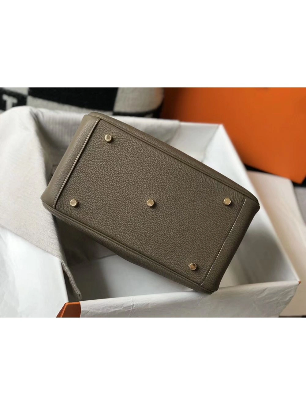 Hermes Lindy 30cm Bag In Taupe Clemence Leather GHW