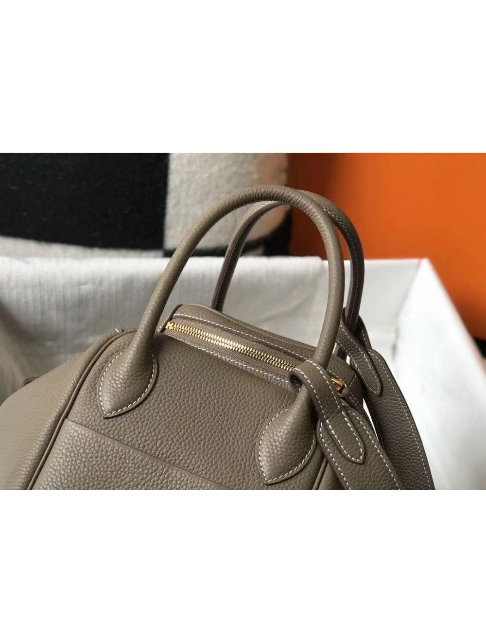 Hermes Lindy 30cm Bag In Taupe Clemence Leather GHW