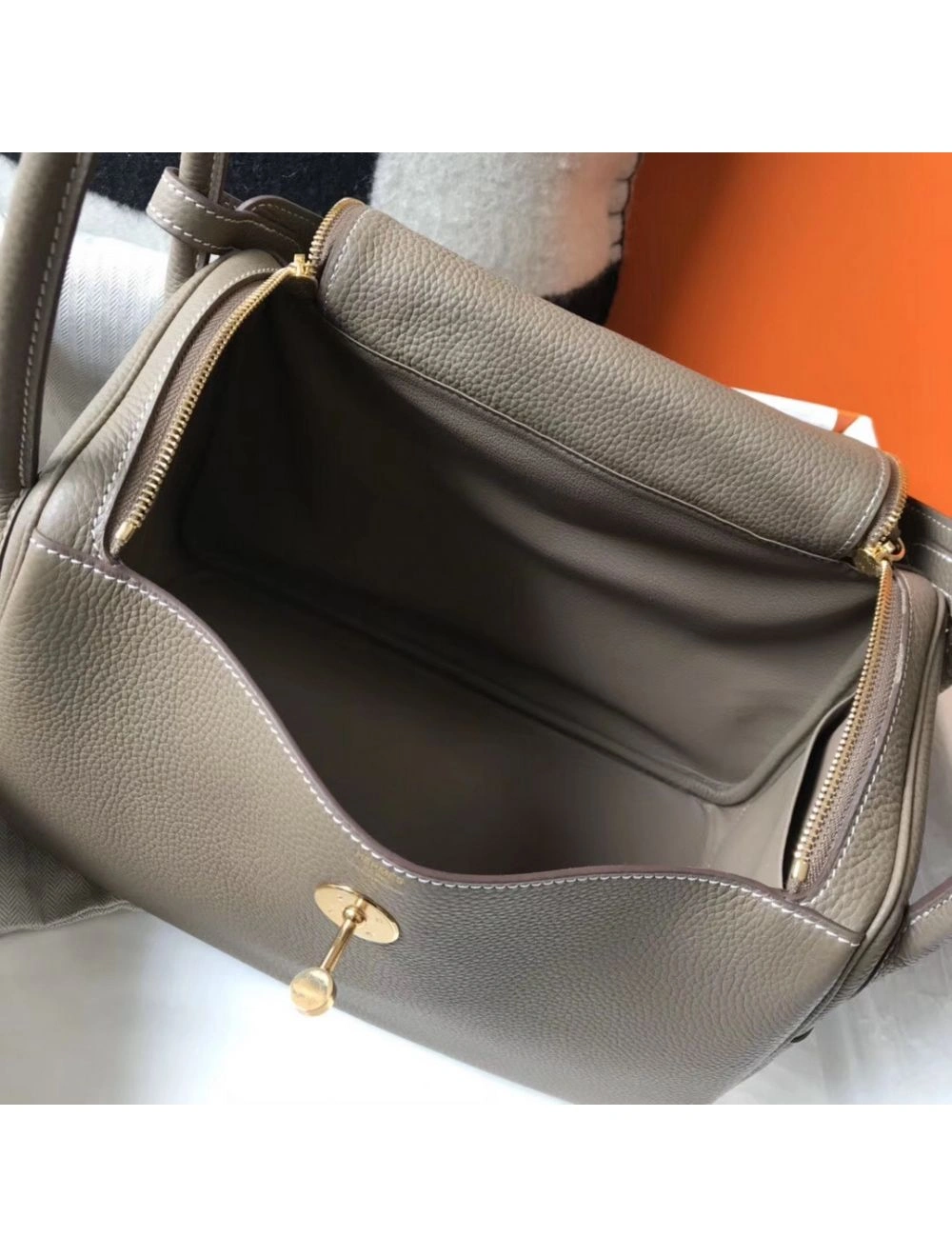 Hermes Lindy 30cm Bag In Taupe Clemence Leather GHW