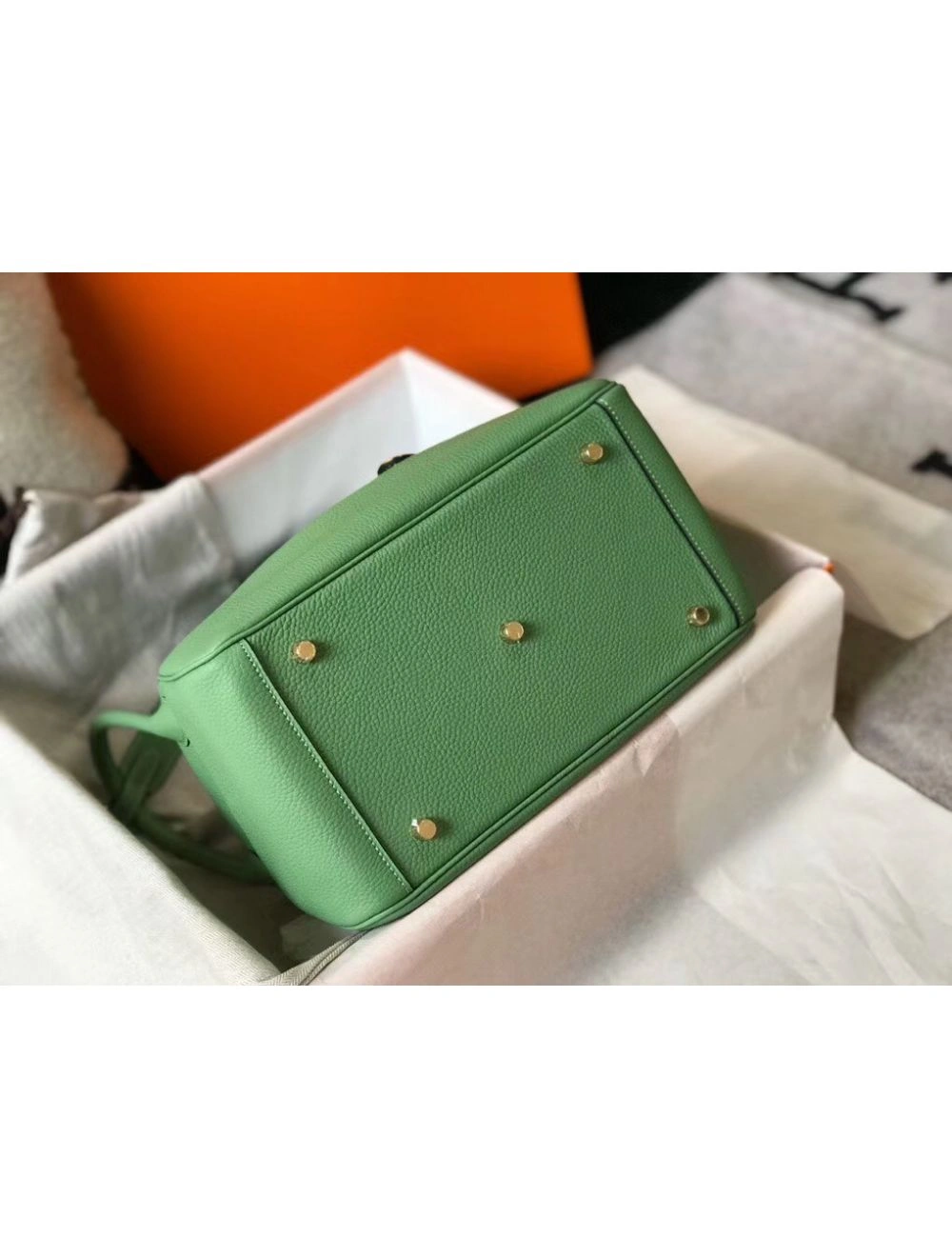 Hermes Lindy 30cm Bag In Vert Criquet Clemence Leather GHW