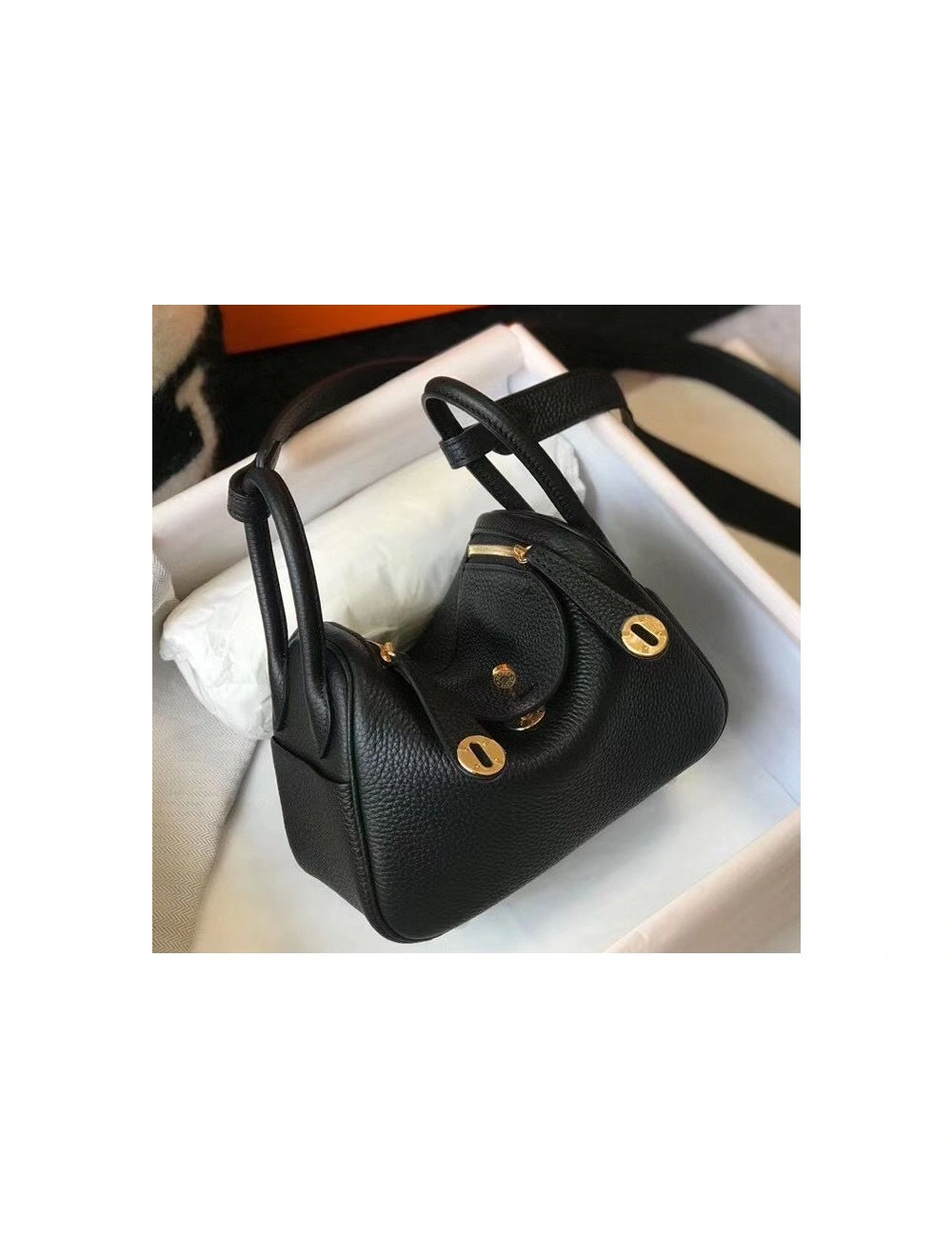 Hermes Lindy Mini Bag In Black Clemence Leather GHW