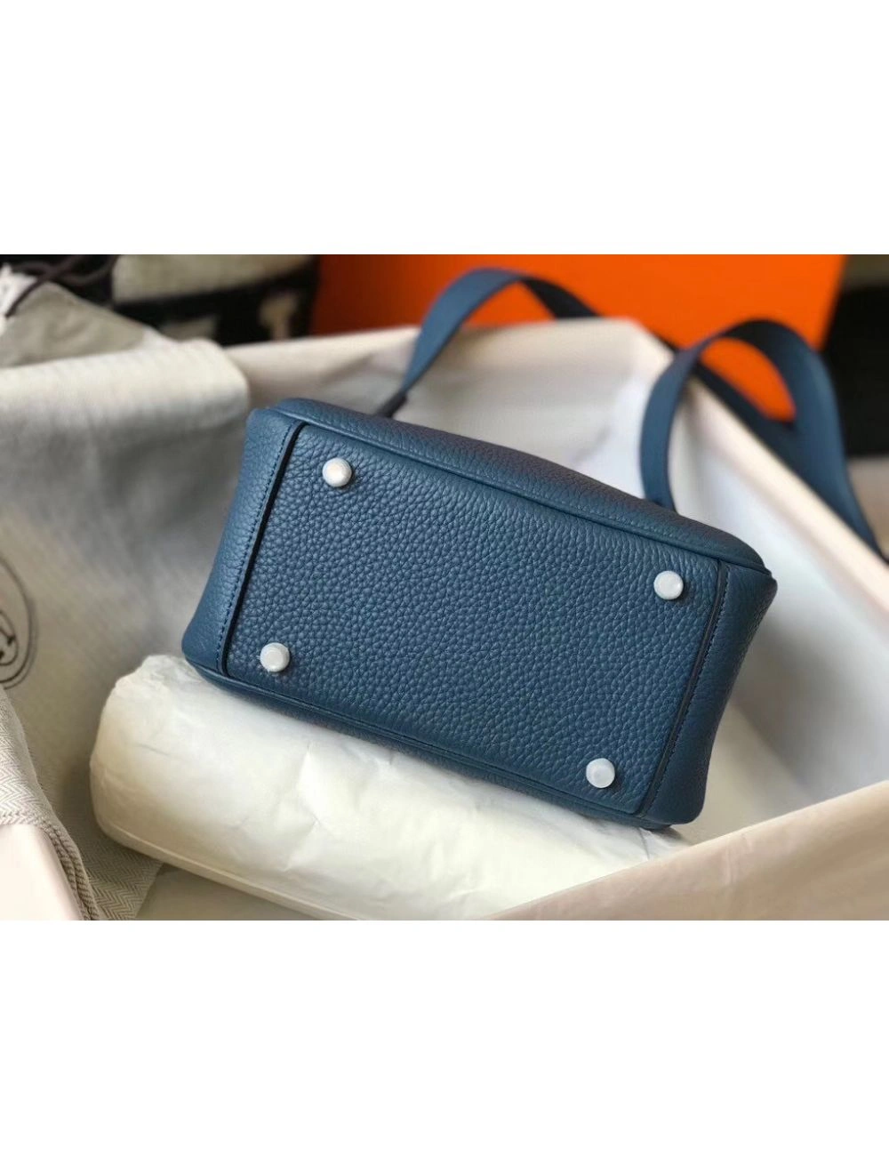 Hermes Lindy Mini Bag In Blue Agate Clemence Leather PHW