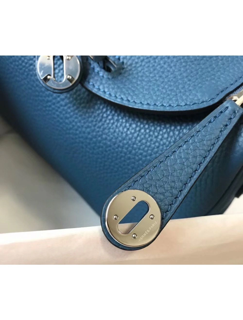 Hermes Lindy Mini Bag In Blue Agate Clemence Leather PHW