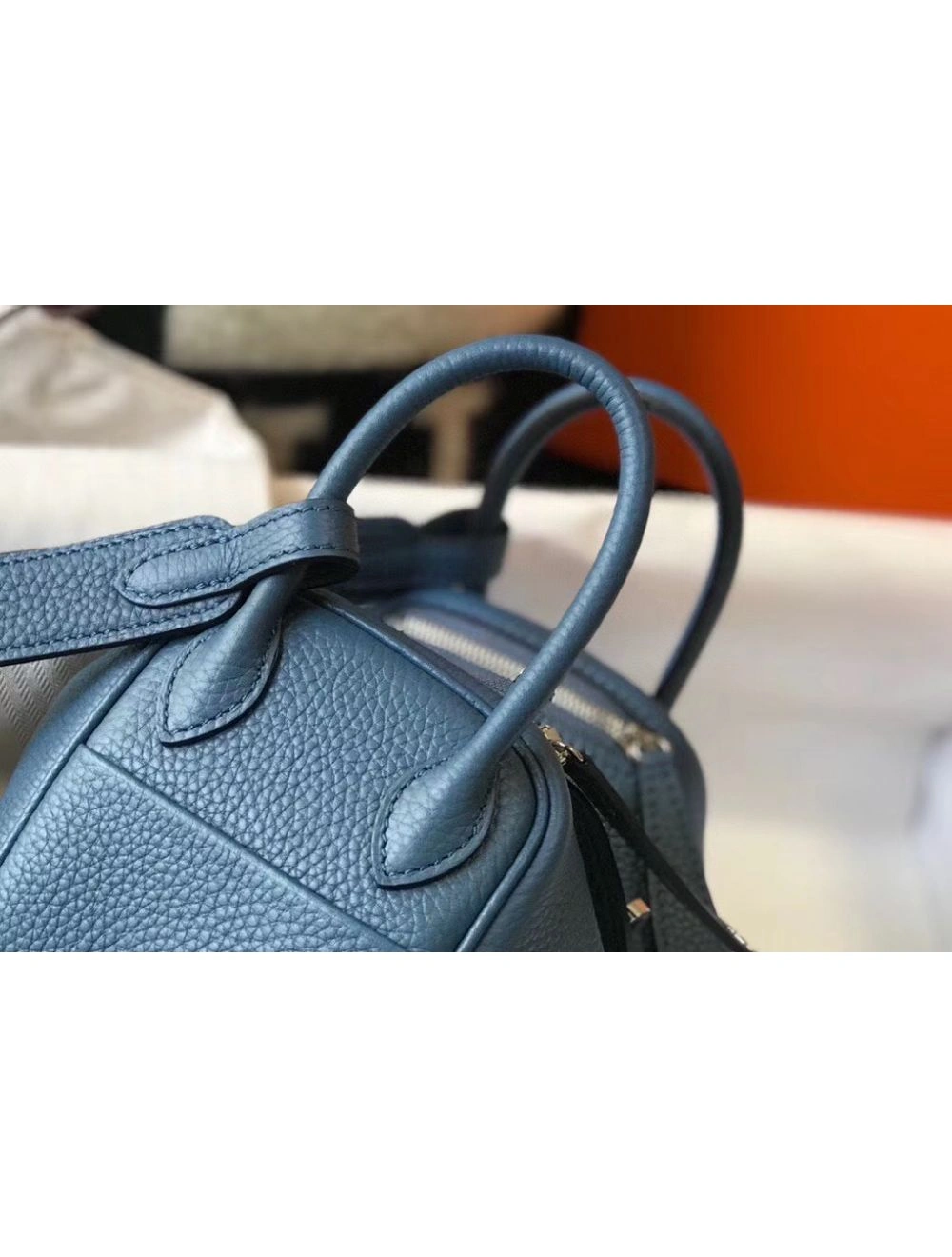 Hermes Lindy Mini Bag In Blue Agate Clemence Leather PHW